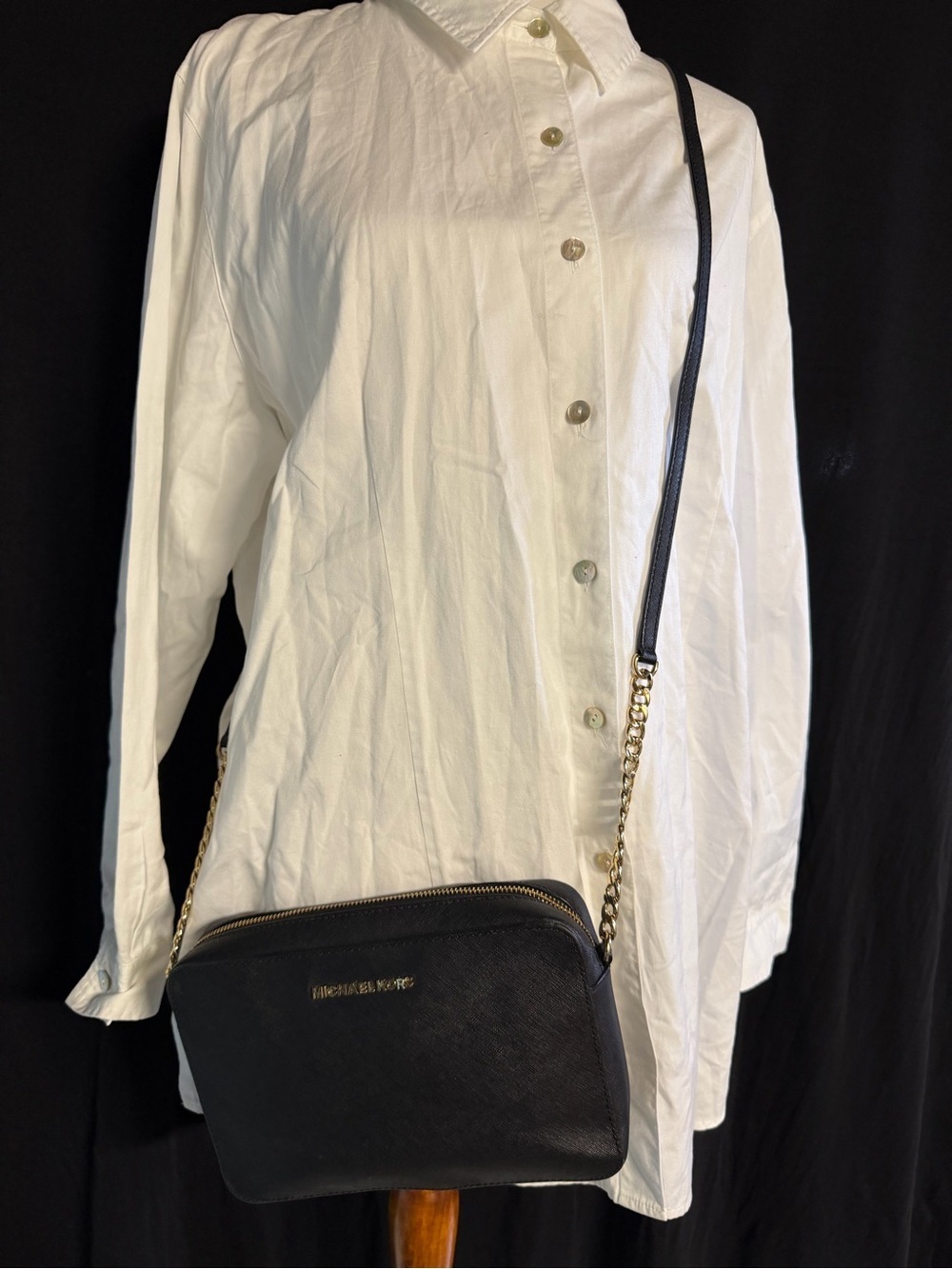 Michael Kors Black Crossbody Camera Bag with Gold Chain Strap